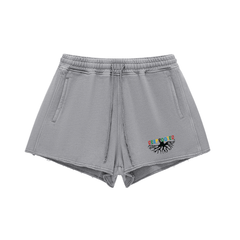 Snow Washed Raw Edge Drawstring Shorts