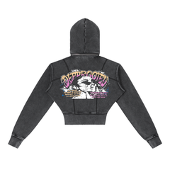 Vintage Washed Cropped Fleece Hoodie