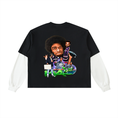 Layered Contrast Sleeve Cotton T-Shirt