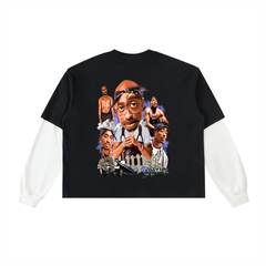 Layered Contrast Sleeve Cotton T-Shirt