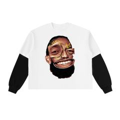 Layered Contrast Sleeve Cotton T-Shirt