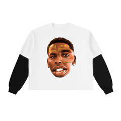 Layered Contrast Sleeve Cotton T-Shirt
