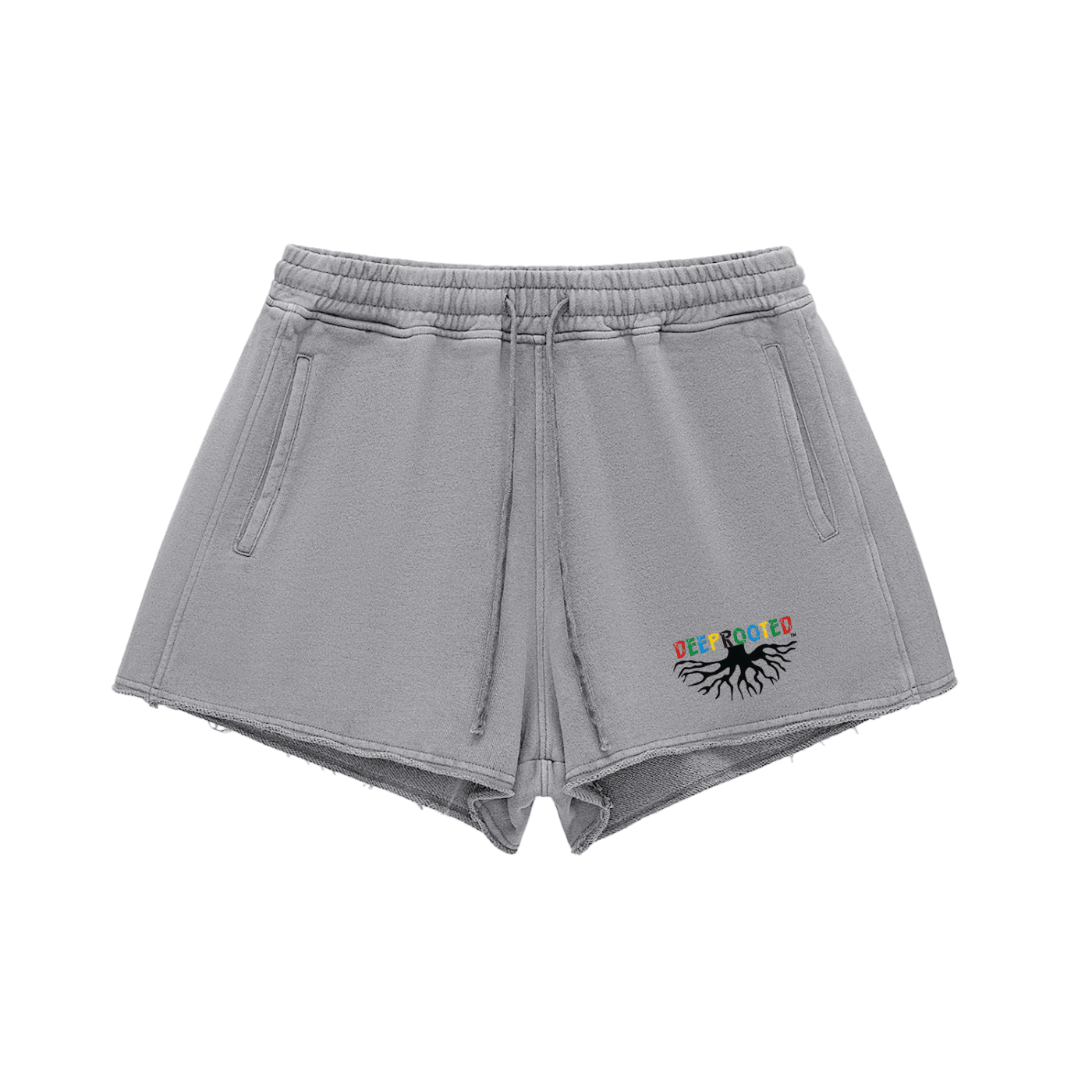 Snow Washed Raw Edge Drawstring Shorts