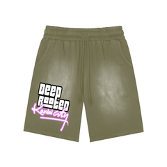 Rectangle Patch Monkey Washed Shorts
