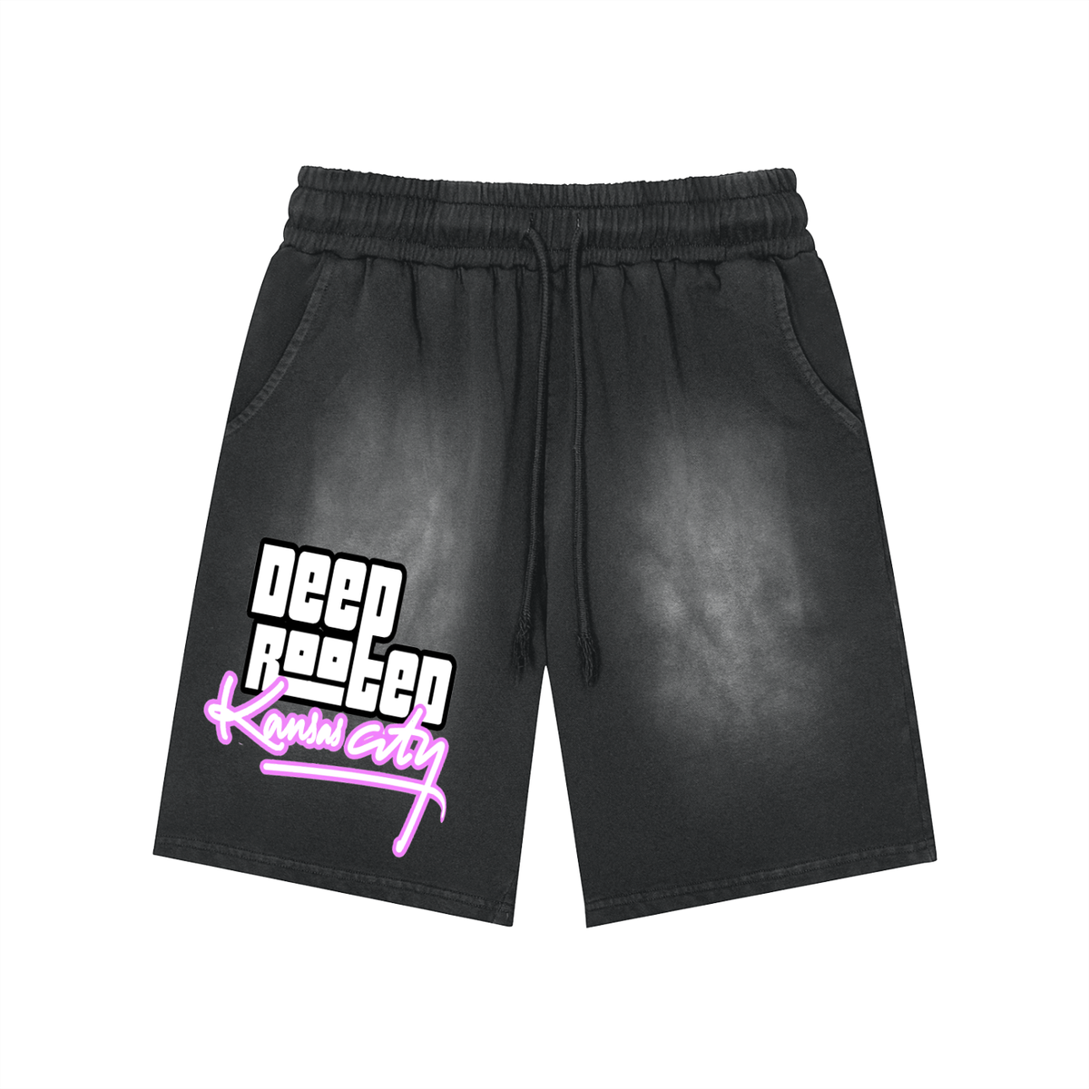 Rectangle Patch Monkey Washed Shorts