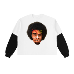 Layered Contrast Sleeve Cotton T-Shirt
