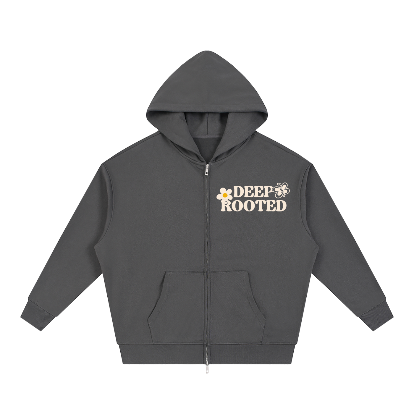 Unisex Loose Solid Full Zip Hoodie