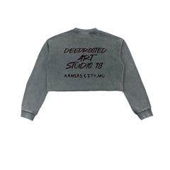 Snow Washed Raw Edge Cropped Sweatshirt