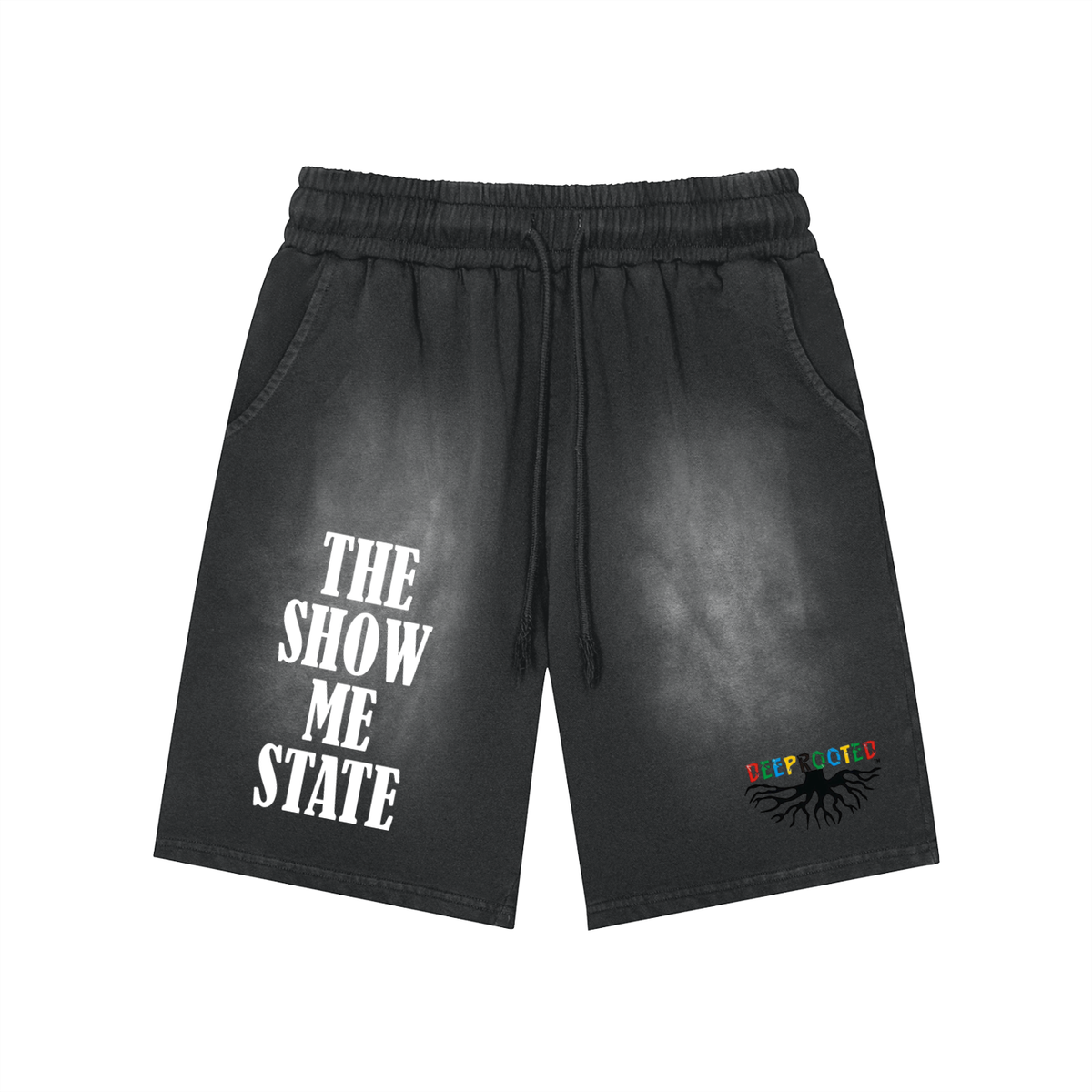 Rectangle Patch Monkey Washed Shorts