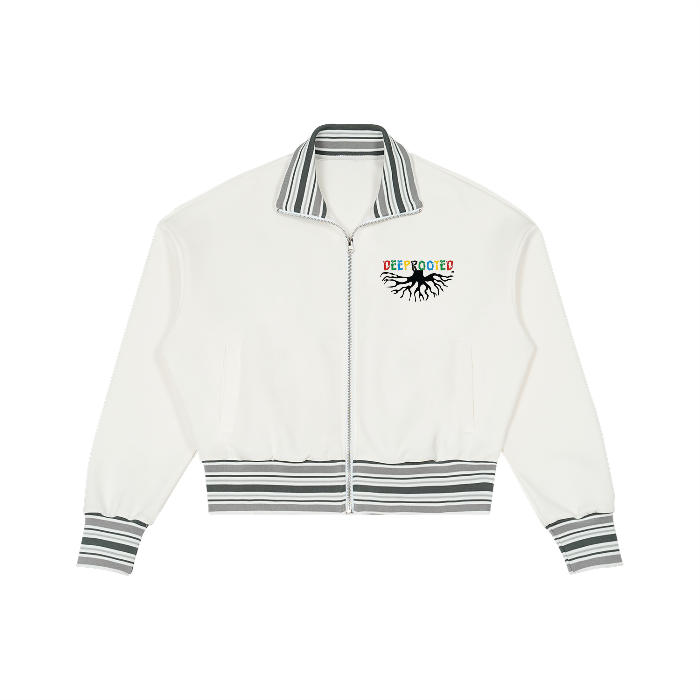 Striped Rib Collar Zip Jacket