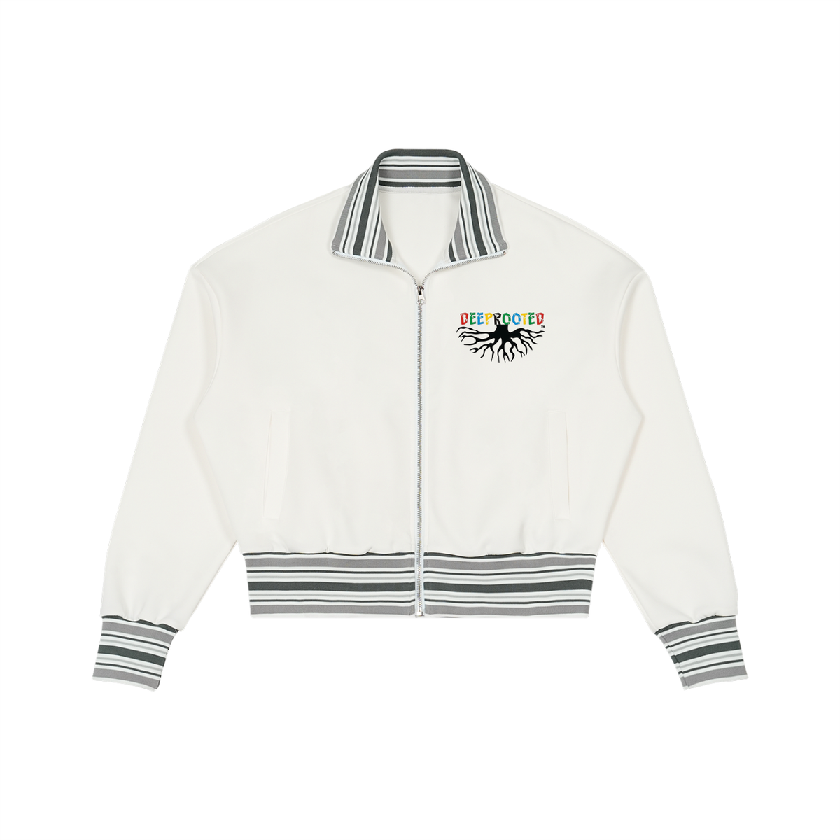 Striped Rib Collar Zip Jacket