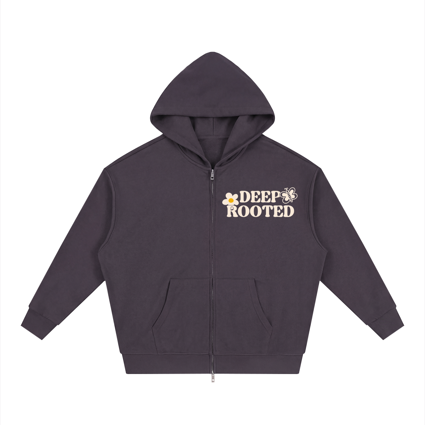 Unisex Loose Solid Full Zip Hoodie