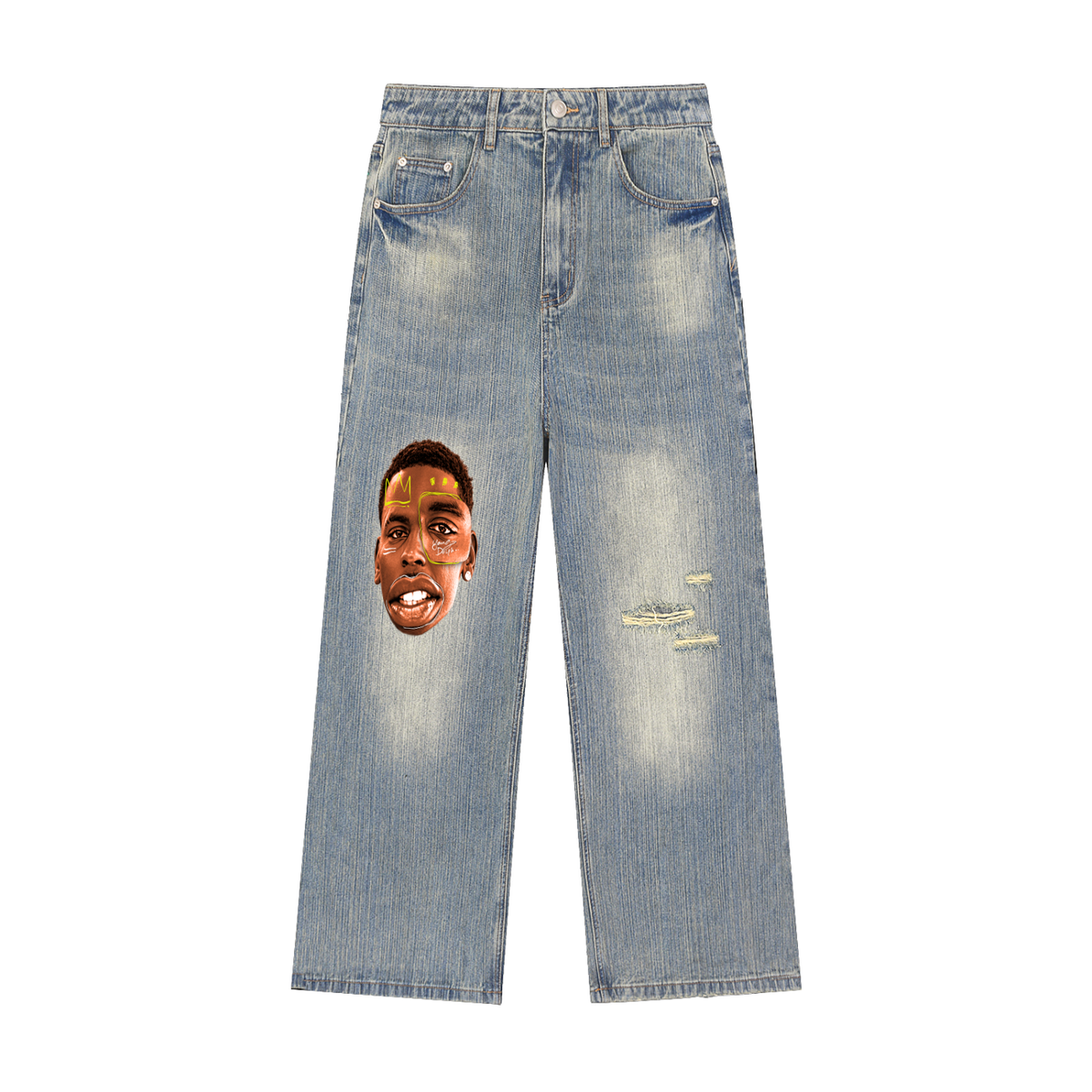 Vintage Wash Distressed Denim Jeans