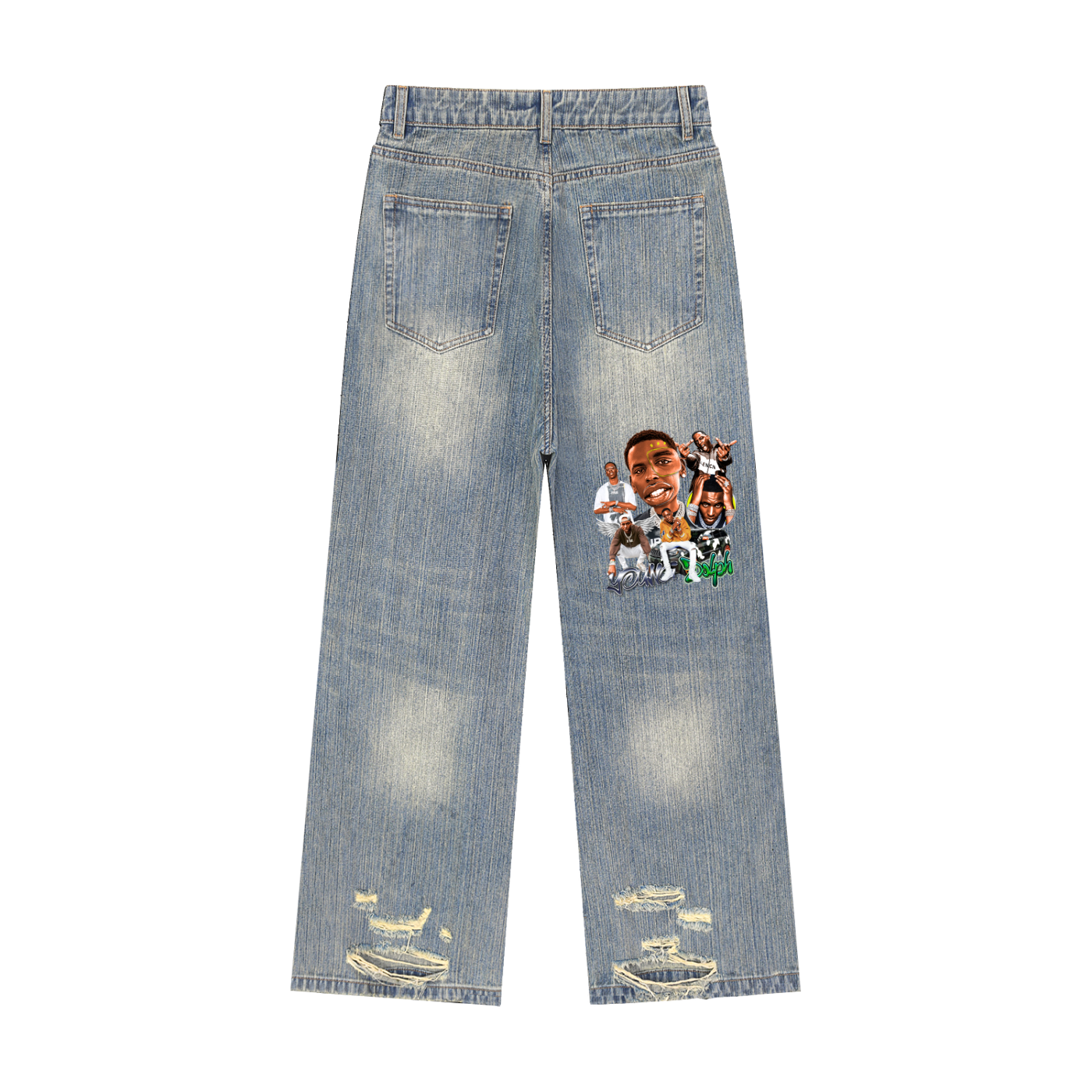 Vintage Wash Distressed Denim Jeans