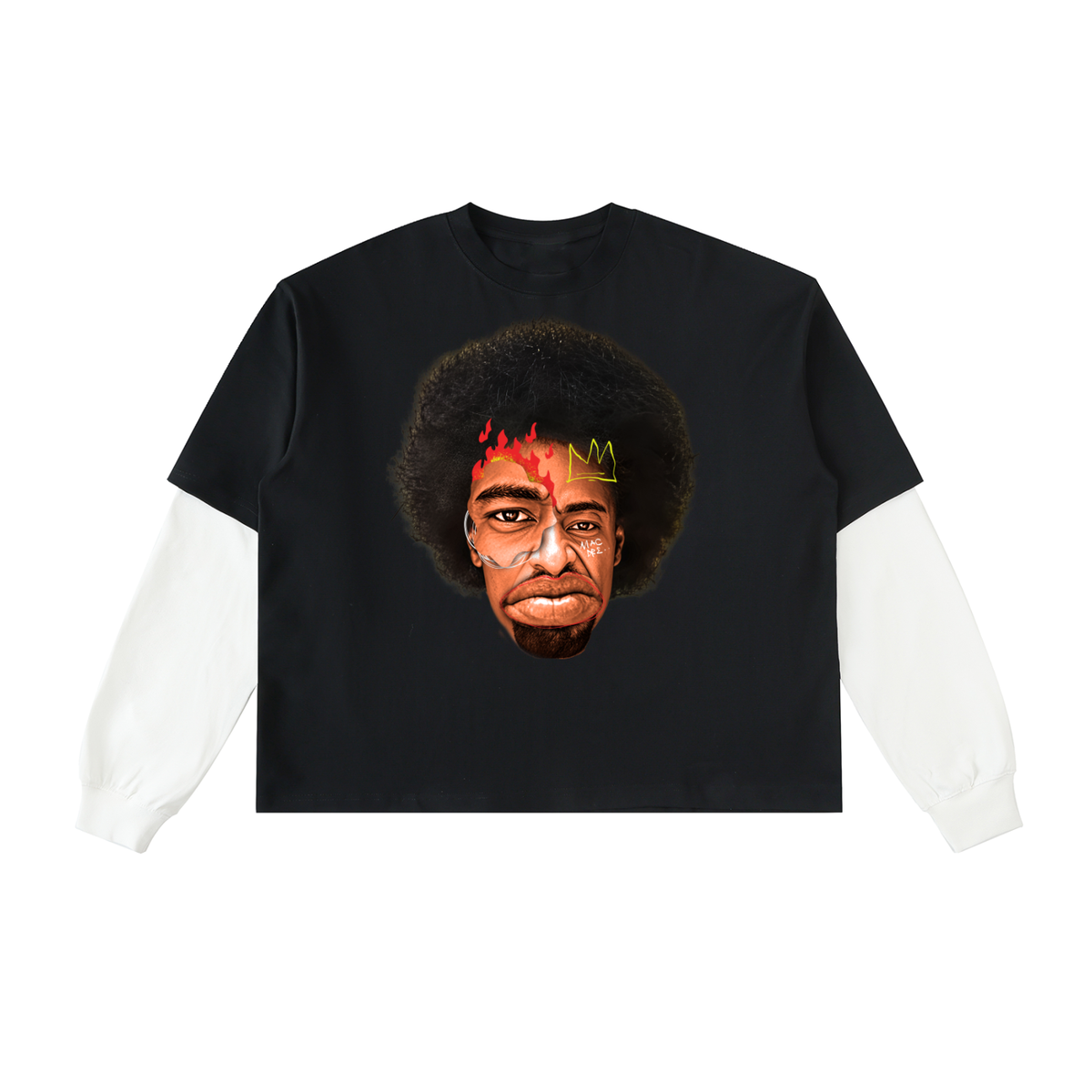 Layered Contrast Sleeve Cotton T-Shirt