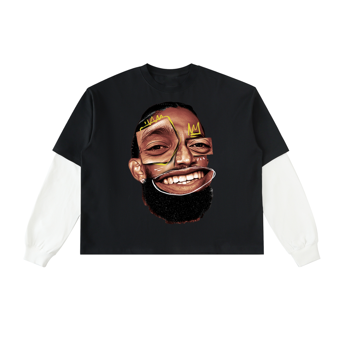Layered Contrast Sleeve Cotton T-Shirt