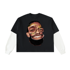 Layered Contrast Sleeve Cotton T-Shirt
